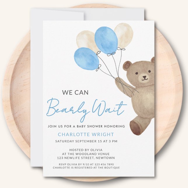 Teddy Bear We Can Bearly Wait Baby Shower Invitation (Creator Uploaded)