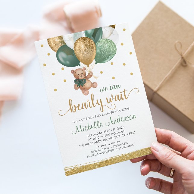 Teddy Bear We Can Bearly Wait Baby Shower Invitation (Creator Uploaded)