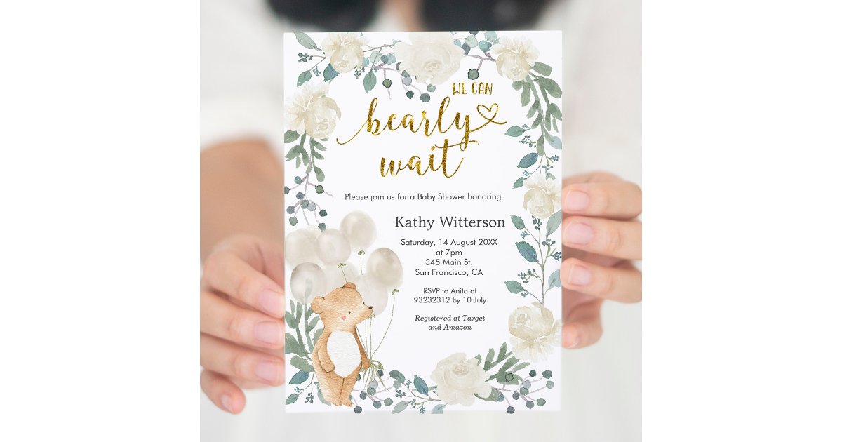 Teddy Bear We Can Bearly Wait Baby Shower Invitation | Zazzle