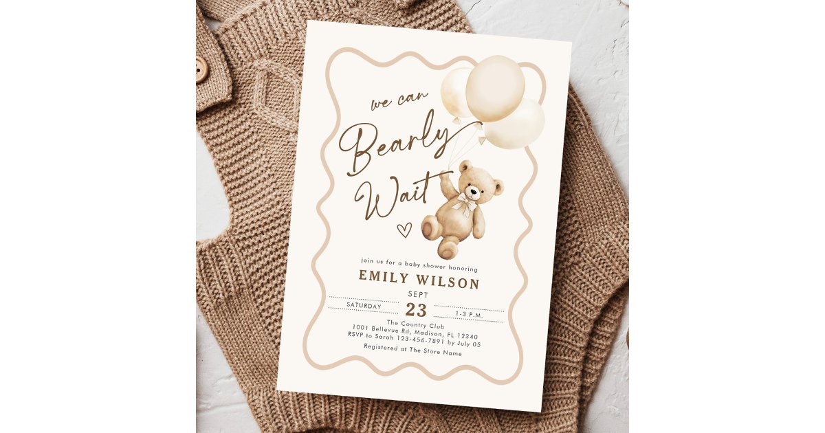 Teddy Bear We Can Bearly Wait Baby Shower Invitation | Zazzle