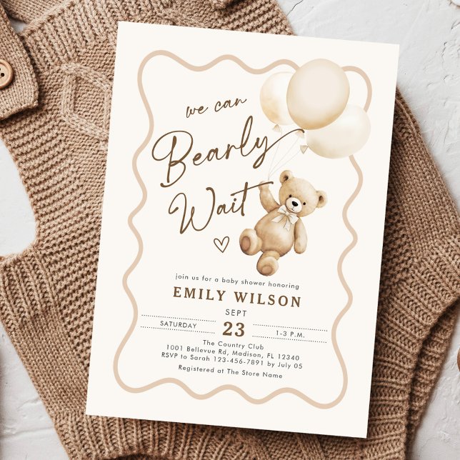 Teddy Bear We Can Bearly Wait Baby Shower Invitation (Creator Uploaded)