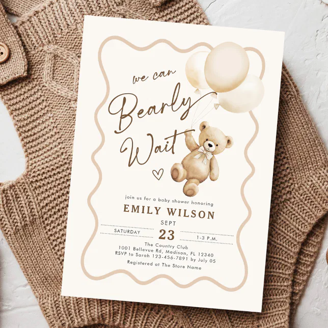 Teddy Bear We Can Bearly Wait Baby Shower Invitation | Zazzle