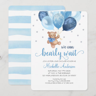 Teddy Bear We Can Bearly Wait Baby Shower Invitation