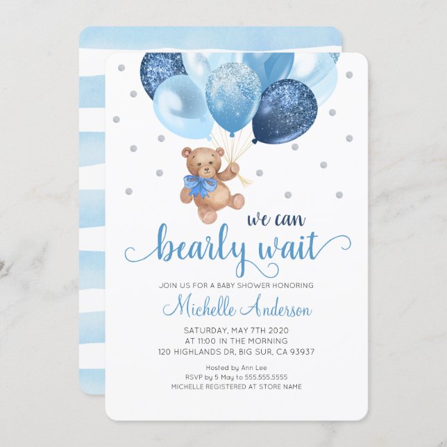 Teddy Bear We Can Bearly Wait Baby Shower Invitation (Front/Back)
