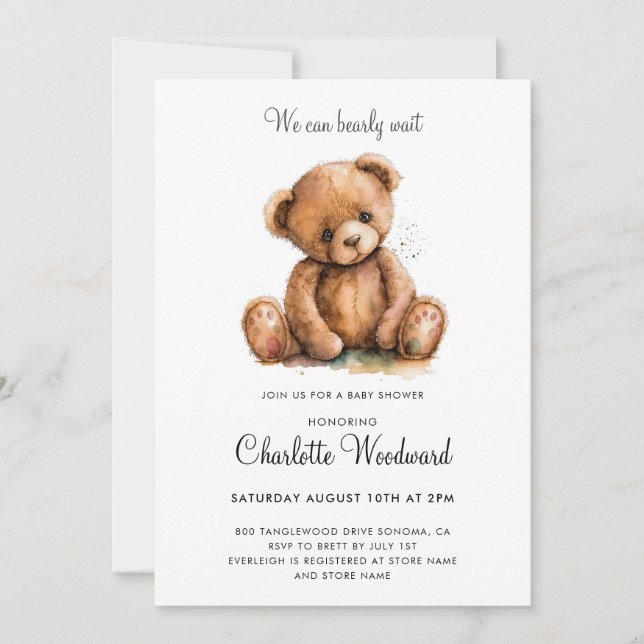 Teddy Bear We Can Bearly Wait Baby Shower Invitation (Front)