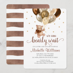 Teddy Bear We Can Bearly Wait Baby Shower Invitation