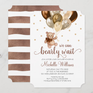 Teddy Bear We Can Bearly Wait Baby Shower Invitation