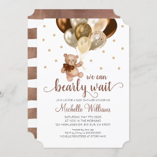 Teddy Bear We Can Bearly Wait Baby Shower Invitation