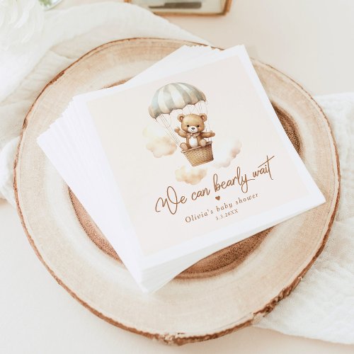 Teddy bear we can bearly wait baby shower napkins