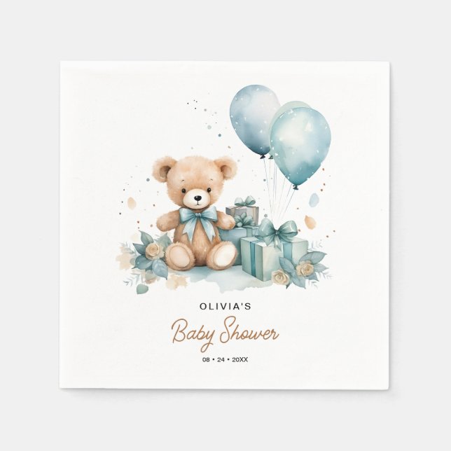 Teddy Bear We Can Bearly Wait Baby Shower Napkins (Front)