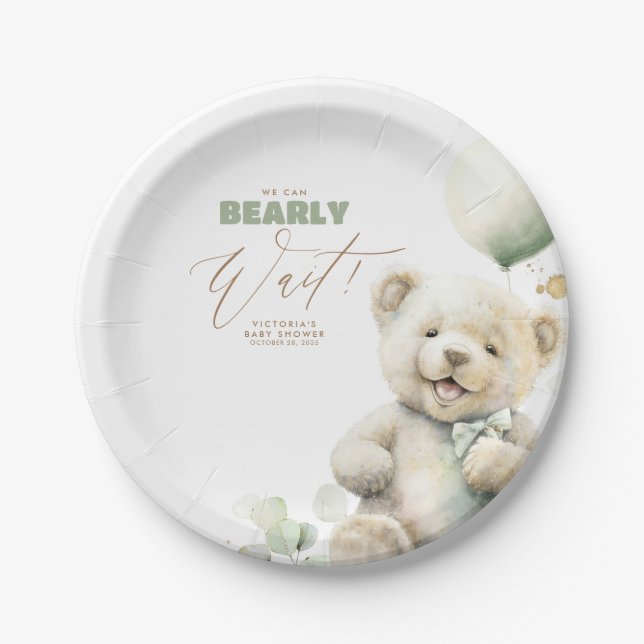 Teddy Bear We Can Bearly Wait Baby Shower Paper Plates (Front)