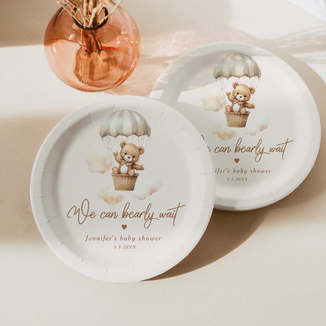 Teddy bear we can bearly wait baby shower paper plates (Creator Uploaded)
