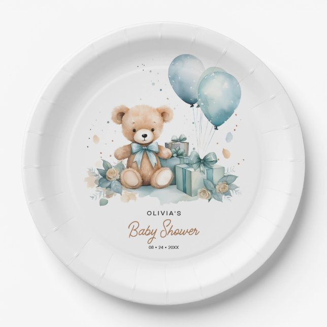 Teddy Bear We Can Bearly Wait Baby Shower Paper Plates (Front)