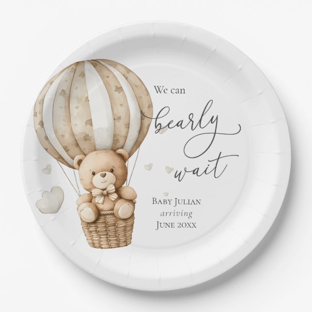 Teddy Bear We Can Bearly Wait Baby Shower Paper Plates (Front)