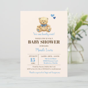 Teddy Bear We Can Bearly Wait Boy Baby Shower Inv Invitation