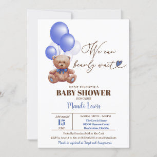 Teddy Bear We Can Bearly Wait Boy Baby Shower Inv Invitation