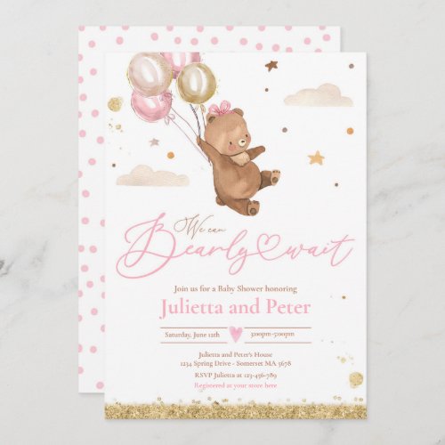 Teddy Bear We Can Bearly Wait Boy Baby Shower Invitation