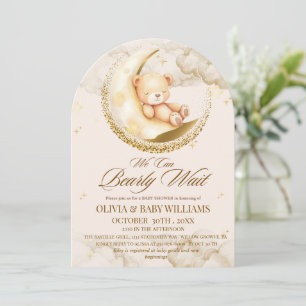 Teddy Bear We can Bearly Wait Boy Baby Shower Invitation