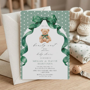 Teddy Bear We can Bearly Wait Boy Baby Shower Invitation
