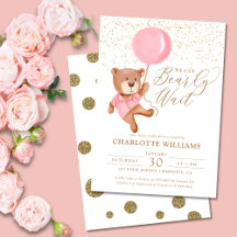 Teddy Bear We Can Bearly Wait Girl Baby Shower