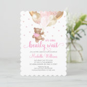 Teddy Bear We Can Bearly Wait Girl Baby Shower Invitation (Standing Front)