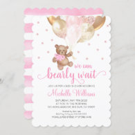 Teddy Bear We Can Bearly Wait Girl Baby Shower Invitation