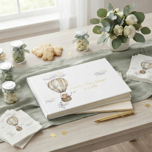 Teddy Bear We Can Bearly Wait Neutral Baby Shower Foil Guest Book