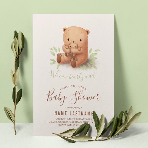 Teddy Bear We Can Bearly Wait Neutral Baby Shower Invitation