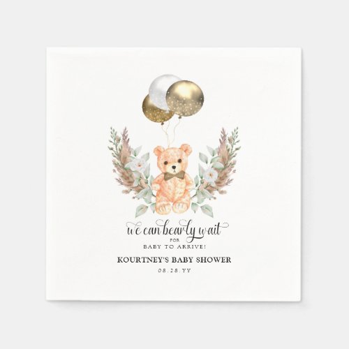 Teddy Bear we can bearly wait Neutral Baby Shower Napkins