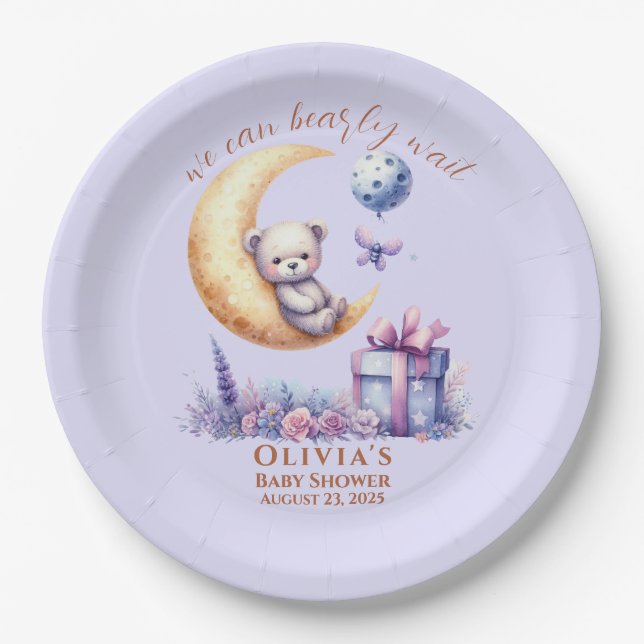 Teddy Bear We Can Bearly Wait  Paper Plate (Front)