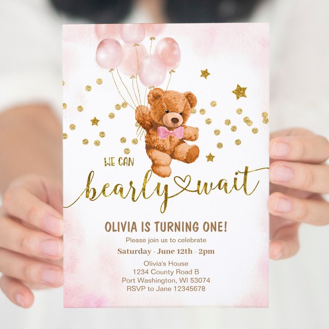 Teddy Bear We Can Bearly Wait Sweet Birthday  Invitation (Creator Uploaded)