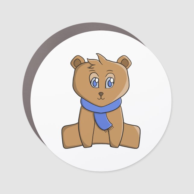 Teddy bear wearing a blue scarf car magnet (Front)