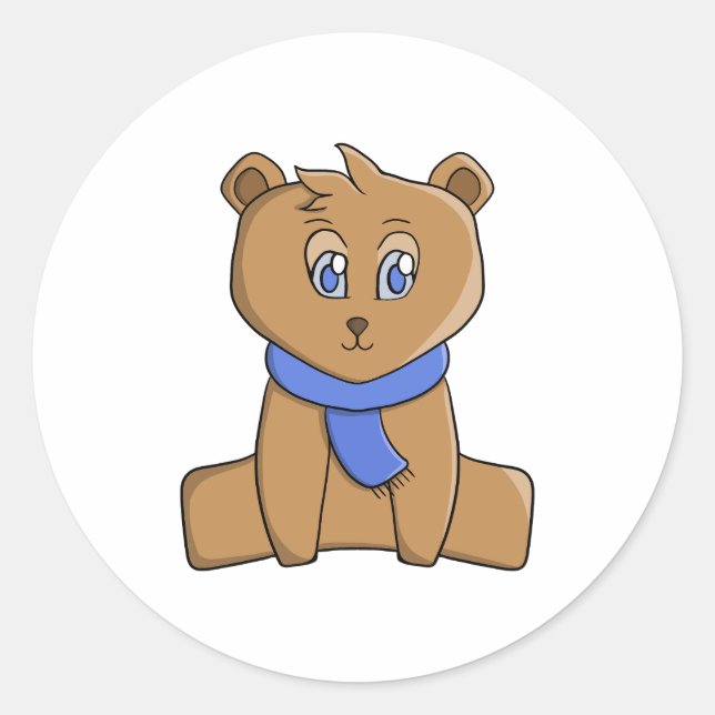 Teddy bear wearing a blue scarf classic round sticker (Front)