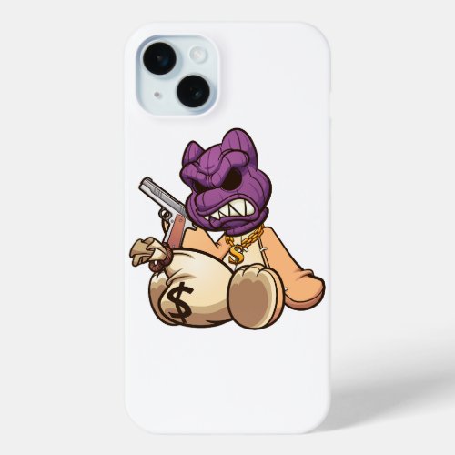teddy bear wearing a ski mask and holding a gun iPhone 15 plus case