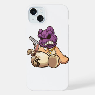 teddy bear wearing a ski mask and holding a gun iPhone 15 plus case