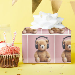 Teddy Bear Wearing Headphones Wrapping Paper