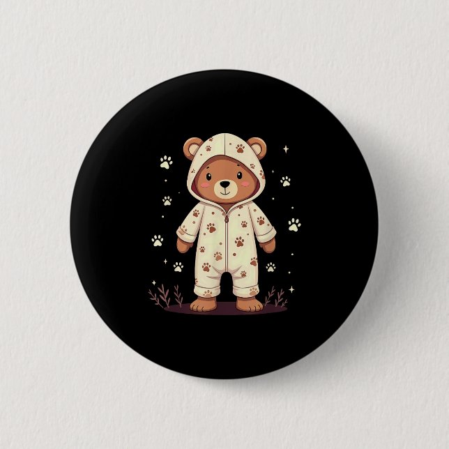 Teddy Bear Wearing Pajamas  Button (Front)
