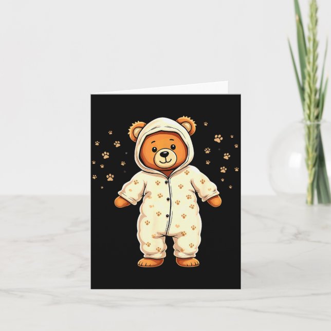 Teddy Bear Wearing Pajamas  Card (Front)