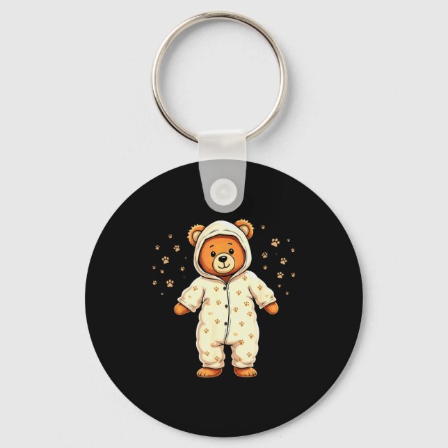 Teddy Bear Wearing Pajamas  Keychain (Front)