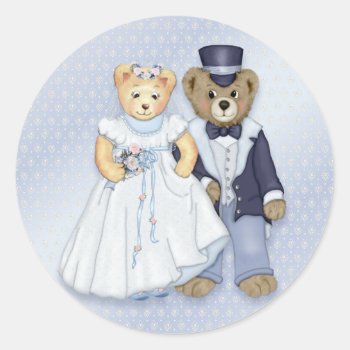 Teddy Bear Wedding - Customize Classic Round Sticker by SpiceTree_Weddings at Zazzle