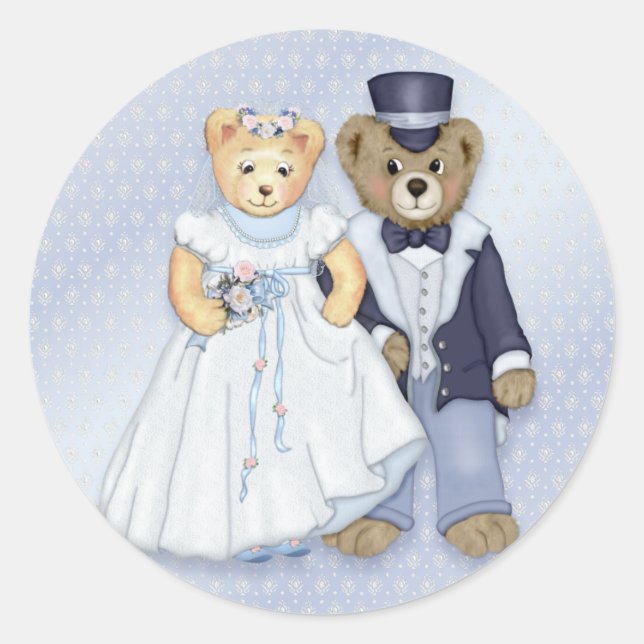 Teddy Bear Wedding - Customize Classic Round Sticker (Front)