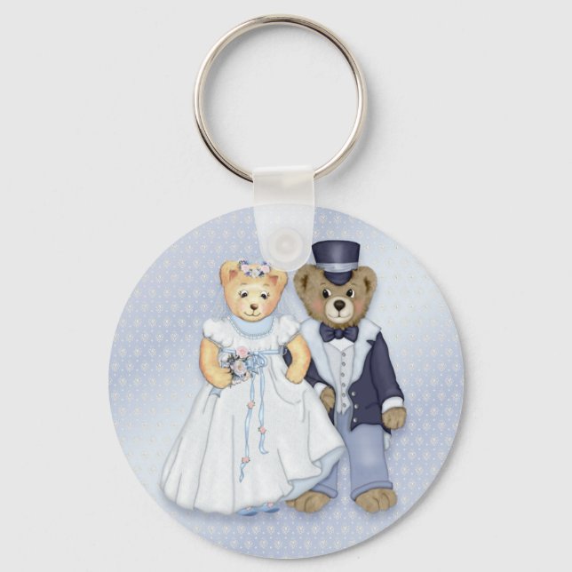 Teddy Bear Wedding - Customize Keychain (Front)