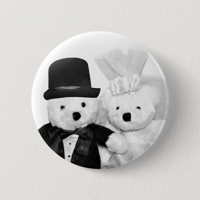Teddy Bear Wedding Pinback Button (Front)