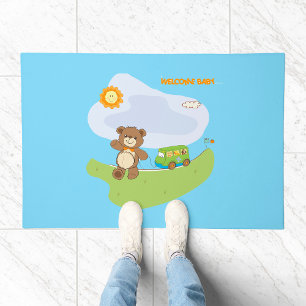 Teddy Bear Welcome Baby Nursery Design Doormat
