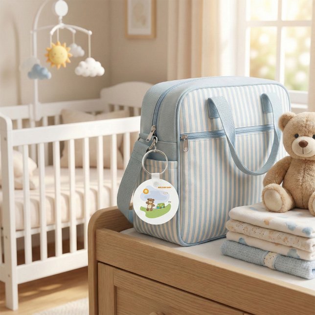 Teddy Bear Welcome Baby Nursery Design  Keychain (Creator Uploaded)