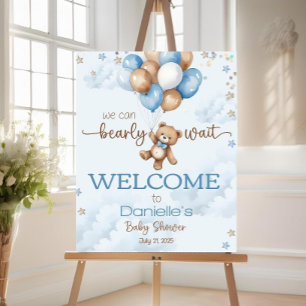 Teddy Bear Welcome Sign Template, Editable Boho