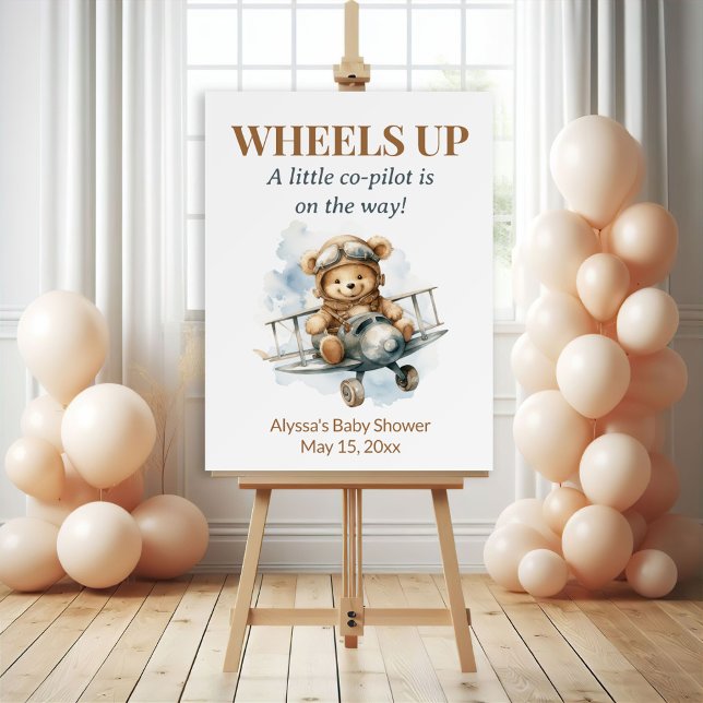 Teddy Bear Wheels Up Little Co Pilot Foam Board (Wheels Up Little Co-Pilot teddy bear baby shower foam core easel sign)