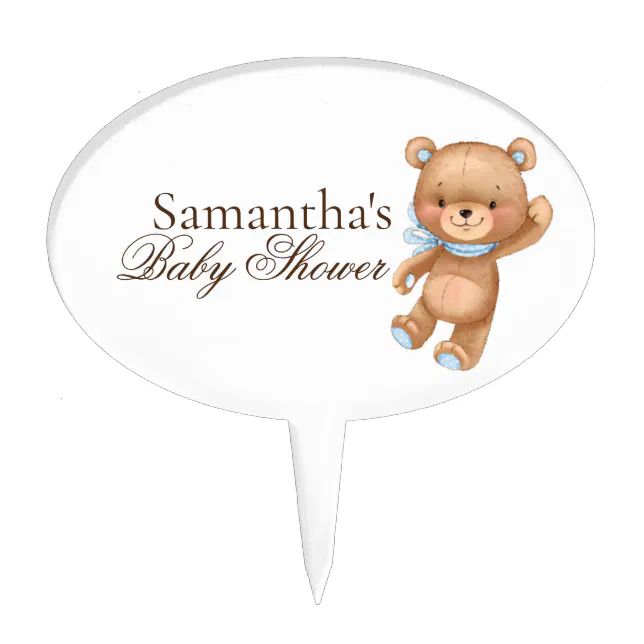 Teddy Bear White Blue Baby Shower Cake Topper | Zazzle