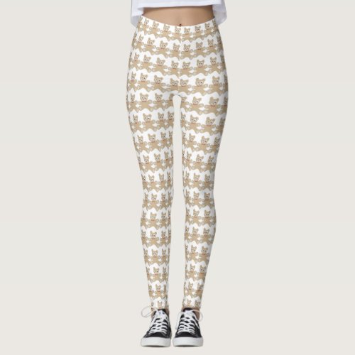 Teddy Bear White Fun Pattern Leggings