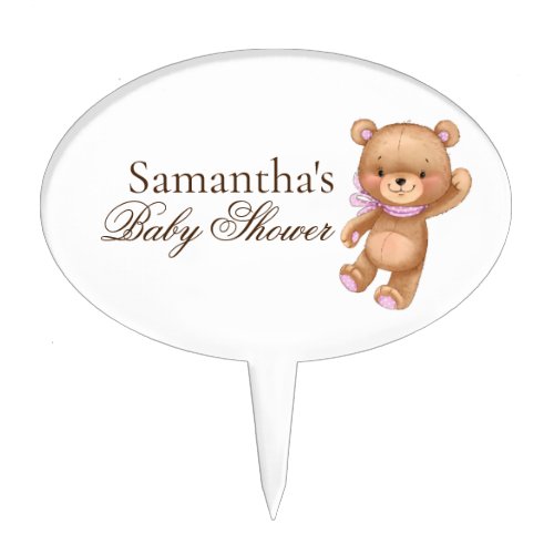 Teddy Bear White Pink baby Shower Cake Topper